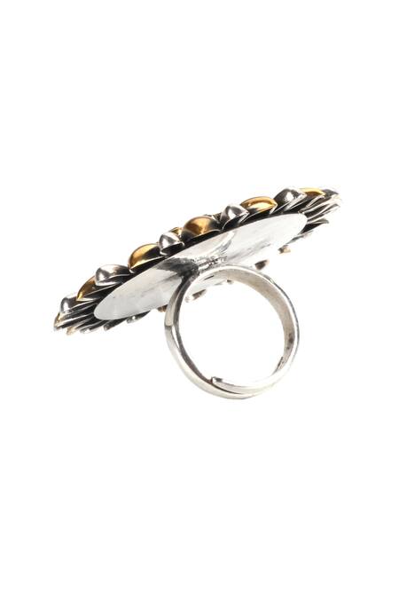 Buy_Sangeeta Boochra_Silver Plated Imitation Diamonds Handmade Kundan Floral Ring _Online_at_Aza_Fashions