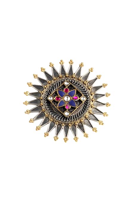 Sangeeta Boochra_Silver Plated Gota Patti, Diamonds Handmade Kundan Ring _Online_at_Aza_Fashions