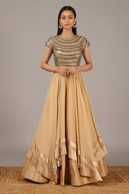Nidhika Shekhar Peach Silk Georgette Round Layered Gown Online at Aza Fashions Nidhika Shekhar_Peach Silk Georgette Round Layered Gown _Online_at_Aza_Fashions