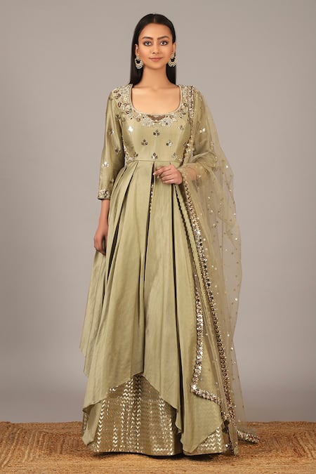 Nidhika Shekhar Chanderi Kurta Lehenga Set 