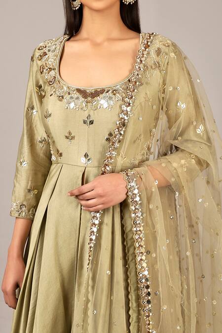 NIDHIKA SHEKHAR Green Net, , Brocade Scoop Neck Kurta Lehenga Set Online at Aza Fashions NIDHIKA SHEKHAR_Green Net, , Brocade Scoop Neck Kurta Lehenga Set _Online_at_Aza_Fashions