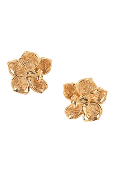 Shop_Opalina Soulful Jewellery_Gold Plated Handcrafted Fiore Floral Studs _at_Aza_Fashions