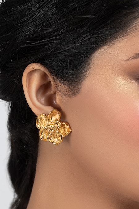 Shop_Opalina Soulful Jewellery_Gold Plated Handcrafted Fiore Floral Studs _Online_at_Aza_Fashions