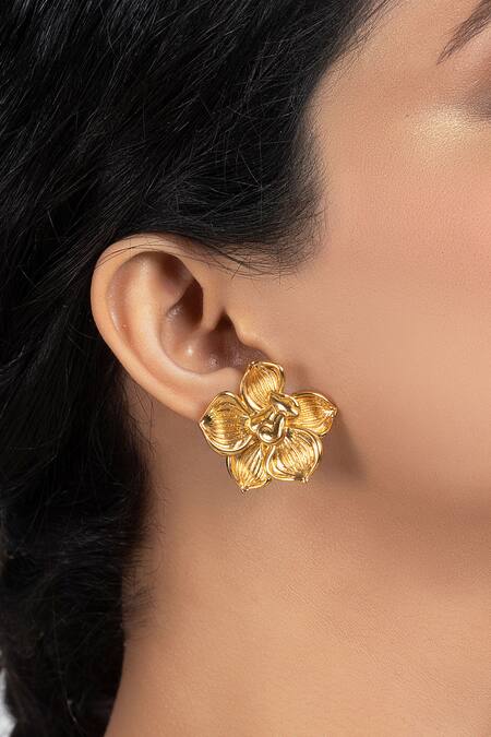 Opalina Soulful Jewellery_Gold Plated Handcrafted Fiore Floral Studs _at_Aza_Fashions