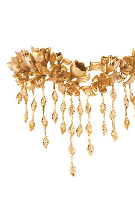 Shop_Opalina Soulful Jewellery_Gold Plated Handcrafted Floral Choker _Online_at_Aza_Fashions