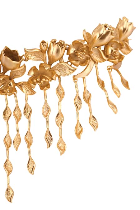Opalina Soulful Jewellery_Gold Plated Handcrafted Floral Choker _at_Aza_Fashions