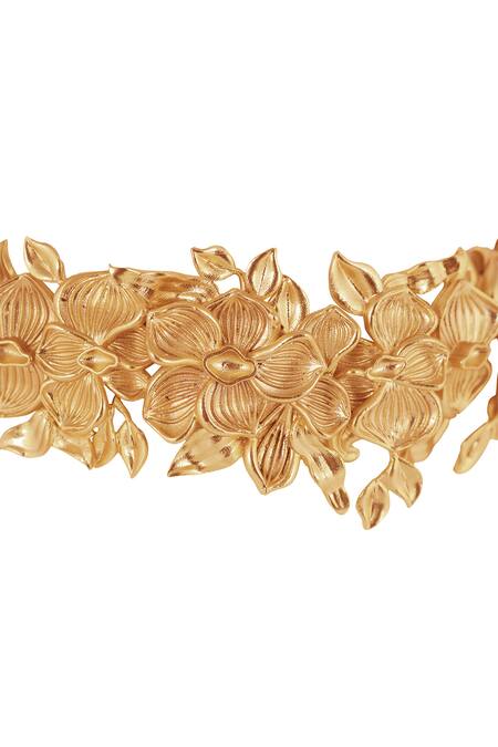 Opalina Soulful Jewellery_Gold Plated Handcrafted Delicia Floral Choker _at_Aza_Fashions