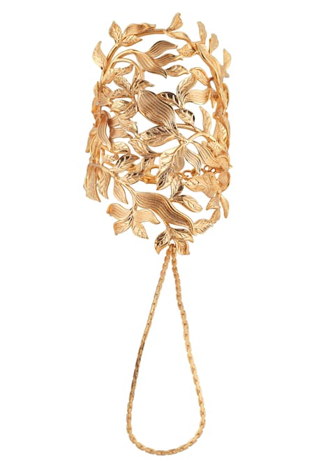 Shop Opalina Soulful Jewellery Gold Plated Handcrafted Carved Hand Harness at Aza Fashions Shop_Opalina Soulful Jewellery_Gold Plated Handcrafted Carved Hand Harness _at_Aza_Fashions