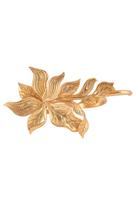 Buy Opalina Soulful Jewellery Gold Plated Handcrafted Two-finger Floral Ring Online at Aza Fashions Buy_Opalina Soulful Jewellery_Gold Plated Handcrafted Two-finger Floral Ring _Online_at_Aza_Fashions