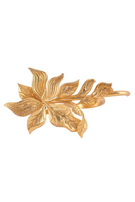 Shop Opalina Soulful Jewellery Gold Plated Handcrafted Two-finger Floral Ring Online at Aza Fashions Shop_Opalina Soulful Jewellery_Gold Plated Handcrafted Two-finger Floral Ring _Online_at_Aza_Fashions