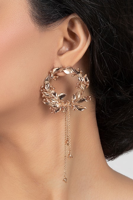 Opalina Soulful Jewellery_Gold Plated Handcrafted Hoop Danglers _at_Aza_Fashions