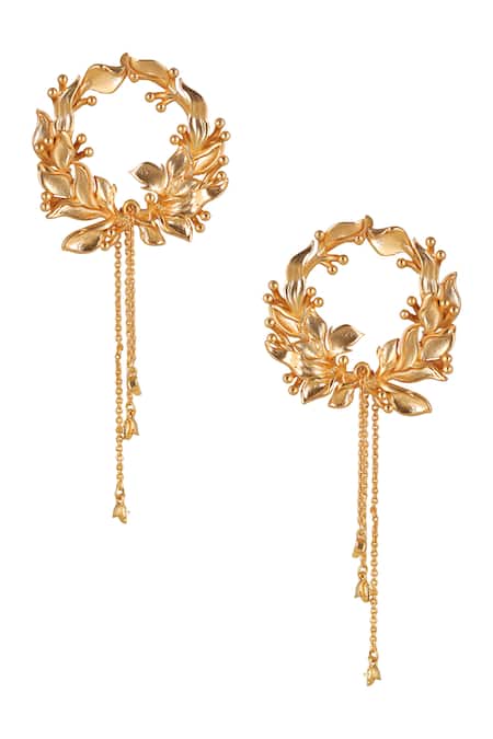 Shop Opalina Soulful Jewellery Gold Plated Beads, Cut Work Handcrafted Hoop Danglers at Aza Fashions Shop_Opalina Soulful Jewellery_Gold Plated Beads, Cut Work Handcrafted Hoop Danglers _at_Aza_Fashions