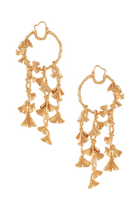 Shop Opalina Soulful Jewellery Gold Plated Cut Work Handcrafted Carved Hoop Danglers at Aza Fashions Shop_Opalina Soulful Jewellery_Gold Plated Cut Work Handcrafted Carved Hoop Danglers _at_Aza_Fashions