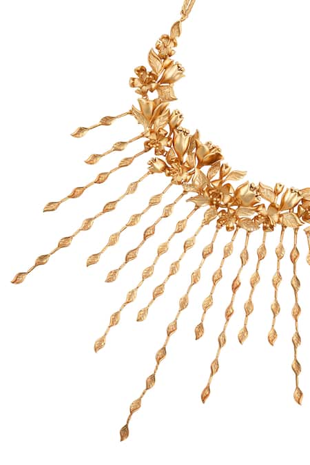 Shop_Opalina Soulful Jewellery_Gold Plated Handcrafted Floral Choker _Online_at_Aza_Fashions