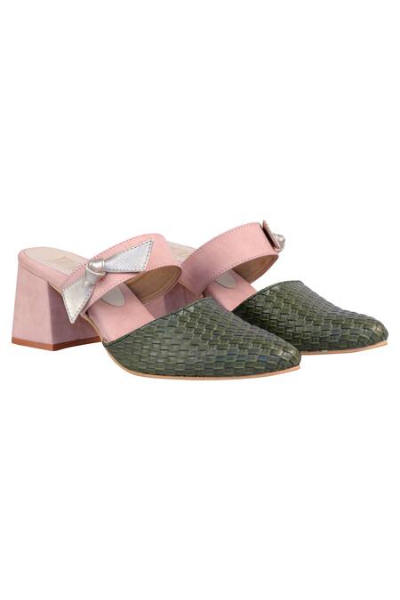 Veruschka By Payal Kothari_Green Bermuda Colorblock Mules_Online_at_Aza_Fashions