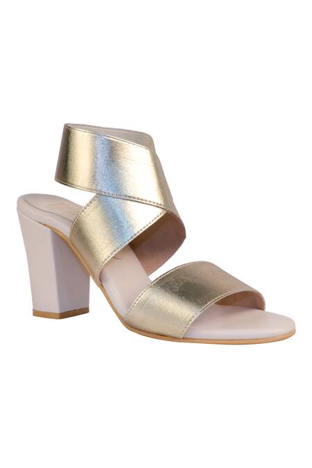 Shop_Veruschka By Payal Kothari_Gold Fiji Bandage Block Heels _at_Aza_Fashions