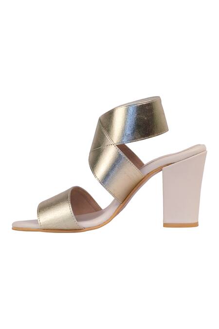 Shop_Veruschka By Payal Kothari_Gold Fiji Bandage Block Heels _Online_at_Aza_Fashions