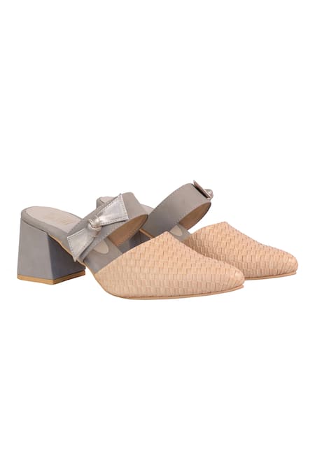 Veruschka By Payal Kothari_Yellow Bows Morjim Colorblock Mules_Online_at_Aza_Fashions