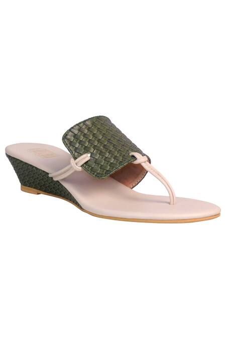 Veruschka By Payal Kothari_Green Nikki Woven Strap Wedges_Online_at_Aza_Fashions