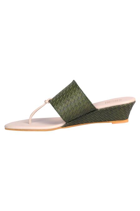 Shop_Veruschka By Payal Kothari_Green Nikki Woven Strap Wedges_Online_at_Aza_Fashions