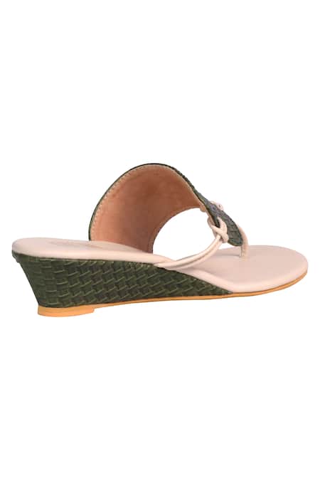 Veruschka By Payal Kothari_Green Nikki Woven Strap Wedges_at_Aza_Fashions