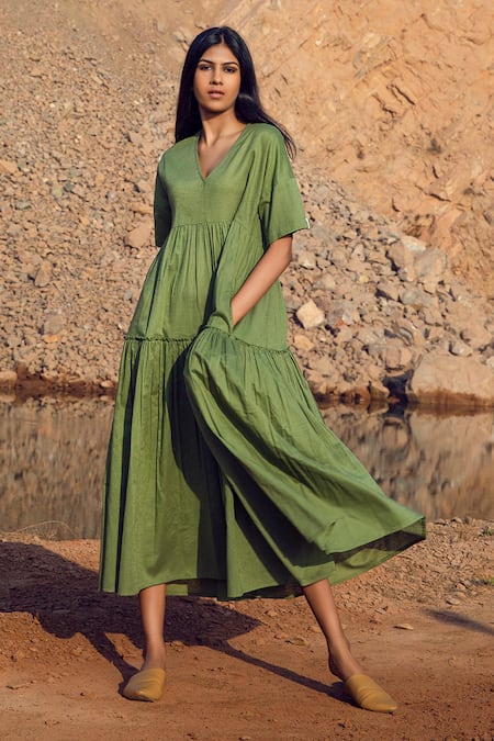 Kharakapas Handloom Cotton Tiered Dress 