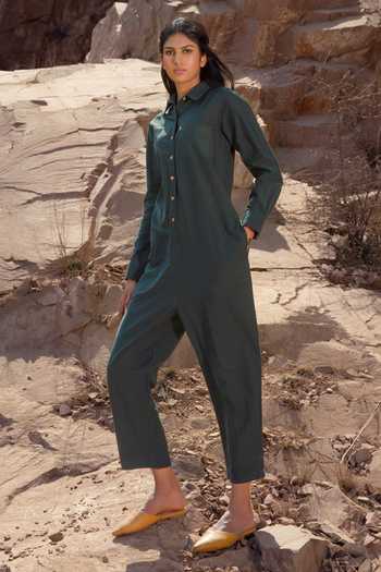 Kharakapas_Green Shirt Jumpsuit_Online_at_Aza_Fashions