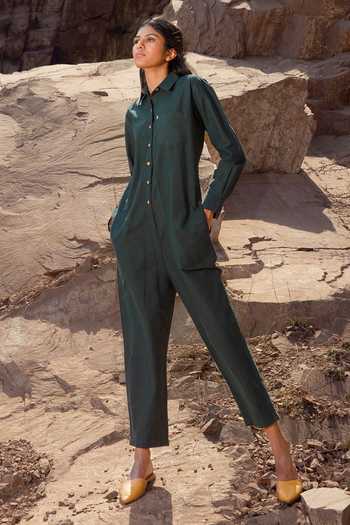Buy_Kharakapas_Green Shirt Jumpsuit_Online_at_Aza_Fashions