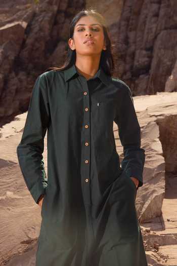 Shop_Kharakapas_Green Shirt Jumpsuit_Online_at_Aza_Fashions