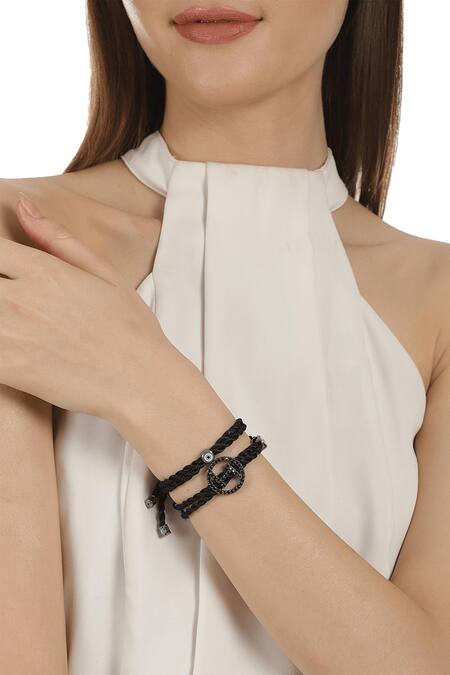 Buy Outhouse Silver Plated Crystals Handcrafted Monogram Wrap Bracelet at Aza Fashions Buy_Outhouse_Silver Plated Crystals Handcrafted Monogram Wrap Bracelet_at_Aza_Fashions