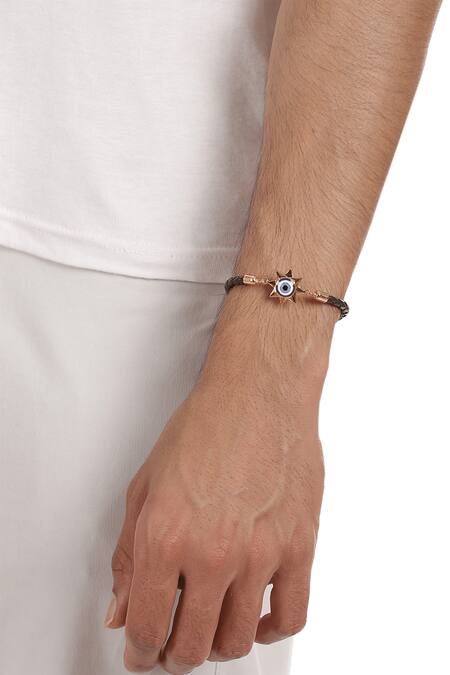 Buy_Outhouse_Gold Plated Vegan Leather Aeternum Trinity Bracelet_Online_at_Aza_Fashions