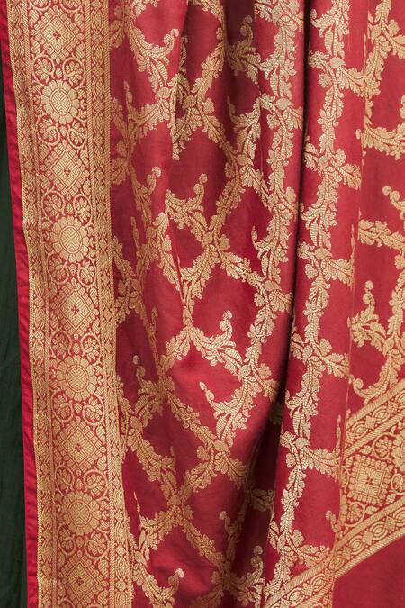 Shop_Khwaab By Sanjana Lakhani_Maroon Banarasi Silk Dupatta _Online_at_Aza_Fashions