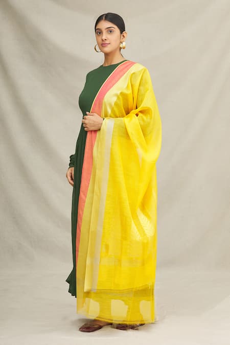 Buy_Naintara Bajaj_Yellow Silk, Brocade Embroidery Banarasi Dupatta _Online_at_Aza_Fashions