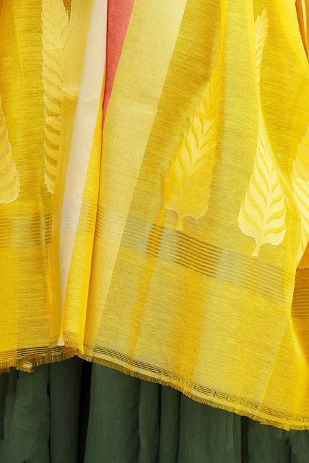 Shop_Naintara Bajaj_Yellow Silk, Brocade Embroidery Banarasi Dupatta _Online_at_Aza_Fashions