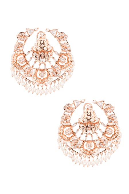 Shop Outhouse Gold Plated Crystals, Pearls Clair De Lune Chandbali Studs at Aza Fashions Shop_Outhouse_Gold Plated Crystals, Pearls Clair De Lune Chandbali Studs _at_Aza_Fashions