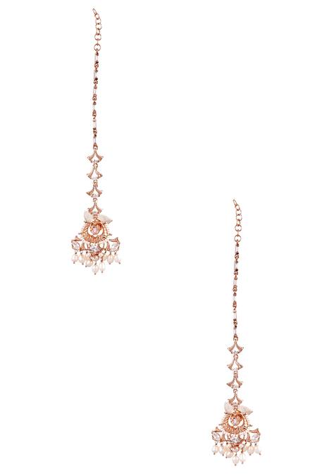 Shop_Outhouse_Gold Plated Crystals, Beads Ear Chain Liaison Danglers_at_Aza_Fashions