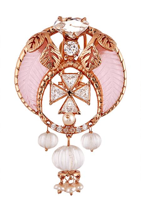 Outhouse_Gold Plated Stones, Beads Apolline Tusk Danglers_Online_at_Aza_Fashions