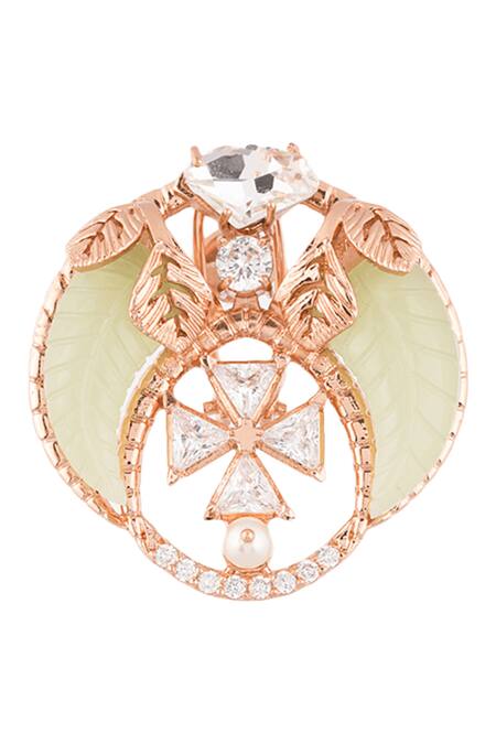 Outhouse Gold Plated Stones, Crystals Jade Tusk Stud Earrings Online at Aza Fashions Outhouse_Gold Plated Stones, Crystals Jade Tusk Stud Earrings _Online_at_Aza_Fashions