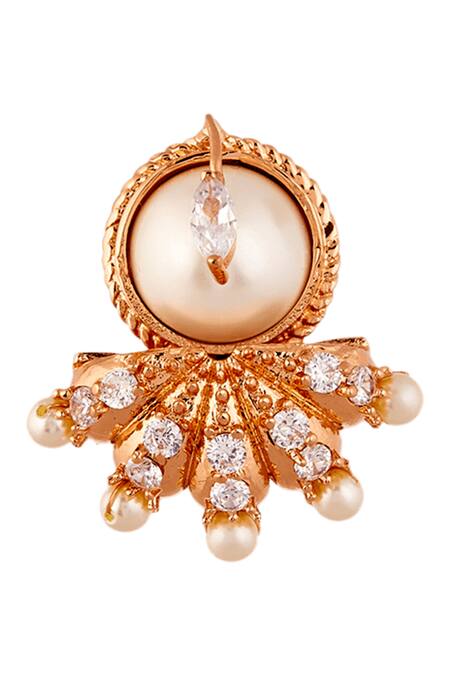 Outhouse_Gold Plated Pearls, Crystals Regina Bead Studs_Online_at_Aza_Fashions