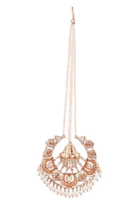 Shop_Outhouse_Gold Plated Iris Lune Crystal Maangtikka_at_Aza_Fashions