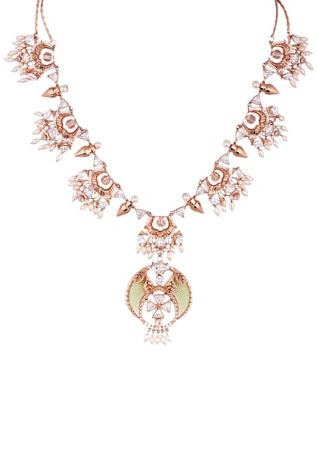 Shop Outhouse Gold Plated Celeste Crystal Pendant Necklace at Aza Fashions Shop_Outhouse_Gold Plated Celeste Crystal Pendant Necklace _at_Aza_Fashions