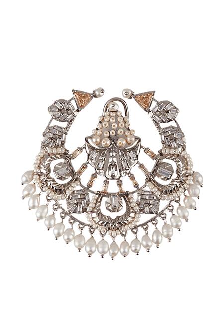 Outhouse Silver Plated Crystals, Stones, Beads Clair De Lune Noir Chandbalis Online at Aza Fashions Outhouse_Silver Plated Crystals, Stones, Beads Clair De Lune Noir Chandbalis_Online_at_Aza_Fashions