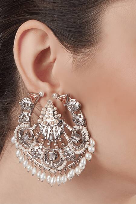 Buy Outhouse Silver Plated Crystals, Stones, Beads Clair De Lune Noir Chandbalis Online at Aza Fashions Buy_Outhouse_Silver Plated Crystals, Stones, Beads Clair De Lune Noir Chandbalis_Online_at_Aza_Fashions