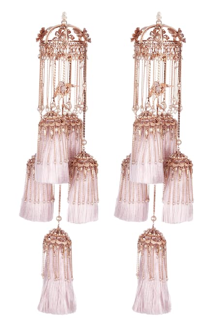 Shop Outhouse Gold Plated Pearls Jasmine Rouge Tassel Kaleera Single Pc at Aza Fashions Shop_Outhouse_Gold Plated Pearls Jasmine Rouge Tassel Kaleera Single Pc _at_Aza_Fashions