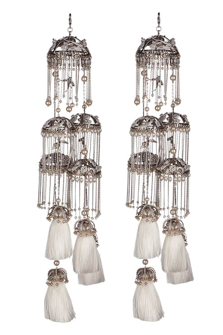 Shop Outhouse Silver Plated Beads Jasmine Tiered Tassel Kaleera Single Pc at Aza Fashions Shop_Outhouse_Silver Plated Beads Jasmine Tiered Tassel Kaleera Single Pc _at_Aza_Fashions