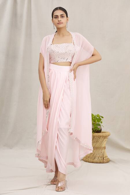 Kresha Lulla Pink Embellished Top And Dhoti Skirt Set