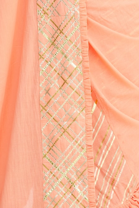 Shagun Manchanda_Peach Soft Natural Cotton Mul Gota Embroidered Saree  _at_Aza_Fashions