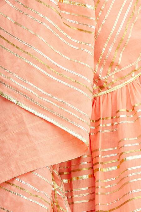 Shagun Manchanda_Peach Soft Natural Cotton Mul Gota Embroidered Saree _at_Aza_Fashions