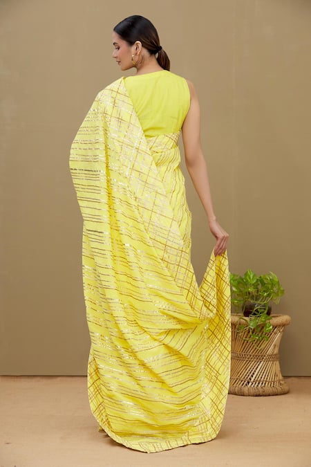 Shop_Shagun Manchanda_Yellow Soft Natural Cotton Mul Gota Embroidered Saree  _at_Aza_Fashions