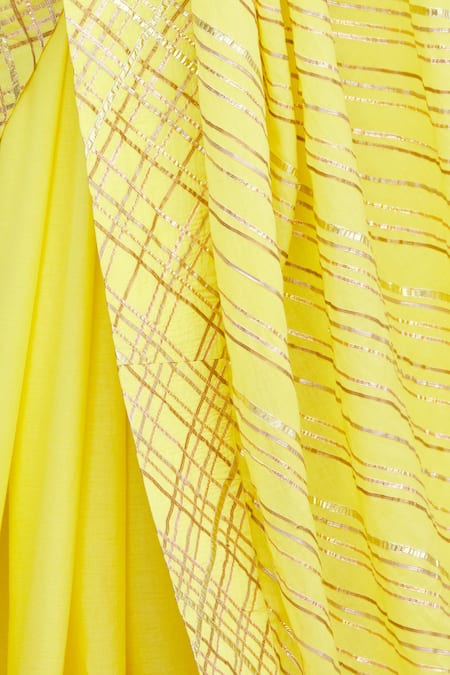 Shagun Manchanda_Yellow Soft Natural Cotton Mul Gota Embroidered Saree  _at_Aza_Fashions